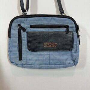 MultiSac Blue Striped Nylon Crossbody Bag Black Faux Croc Organizer